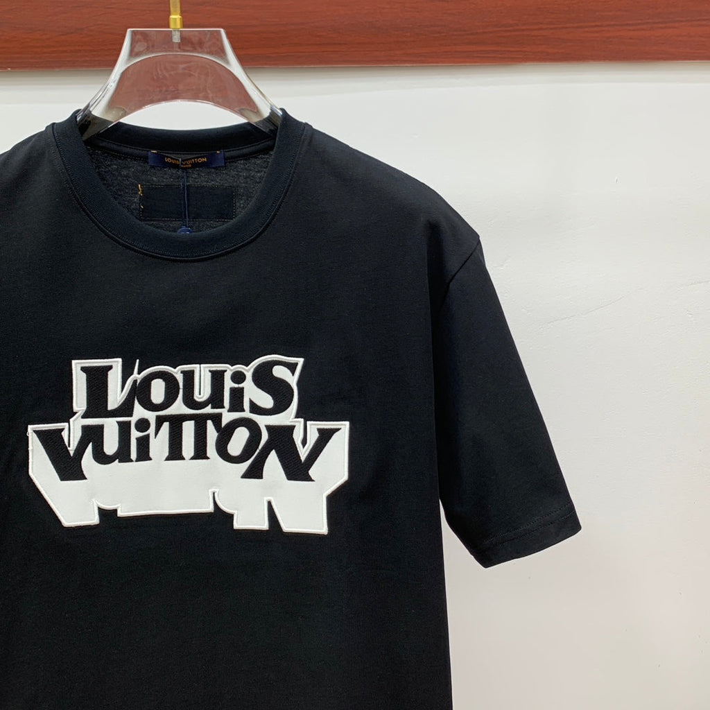 LOUIS VUITTON LV T-SHIRT EMBROIDERED LOGO IN BLACK COTTON 238879