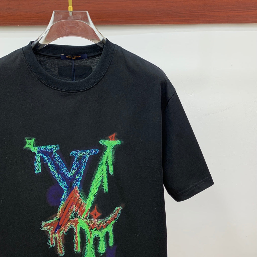LOUIS VUITTON LV T-SHIRT STYLIZED LOGO IN BLACK COTTON 238875