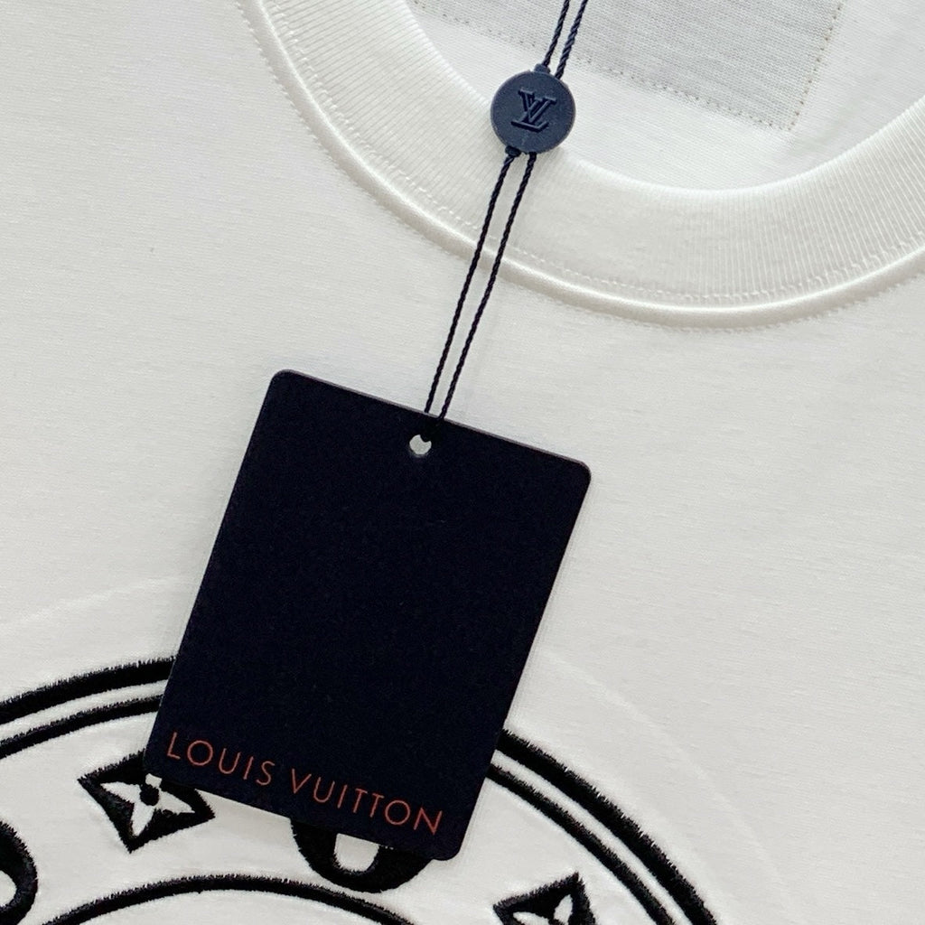 LOUIS VUITTON LV T-SHIRT IN WHITE PURE COTTON EMBROIDERED LOGO 238888