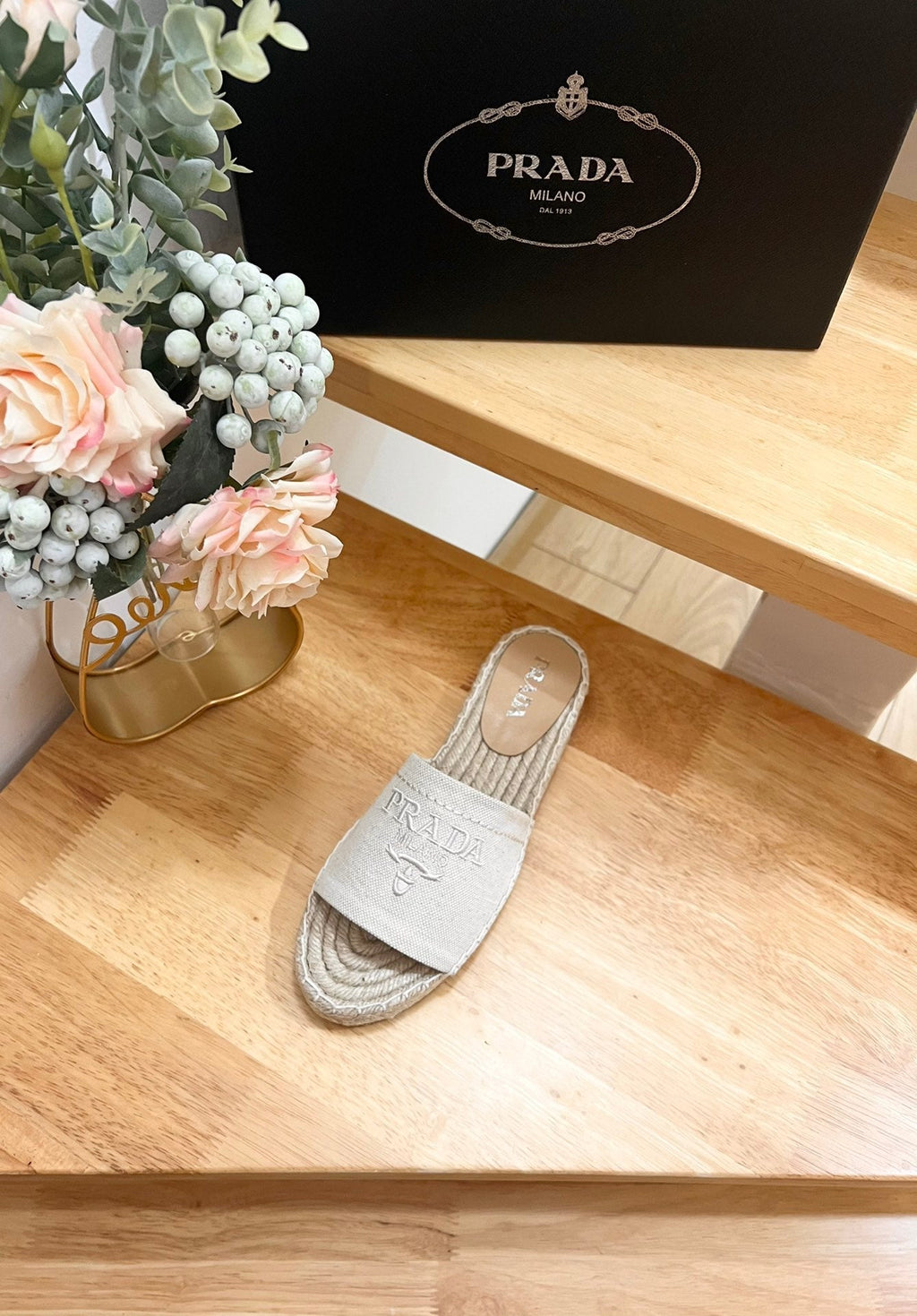 PRADA Pra Slide 20 Beige Velvet Sole Raffia