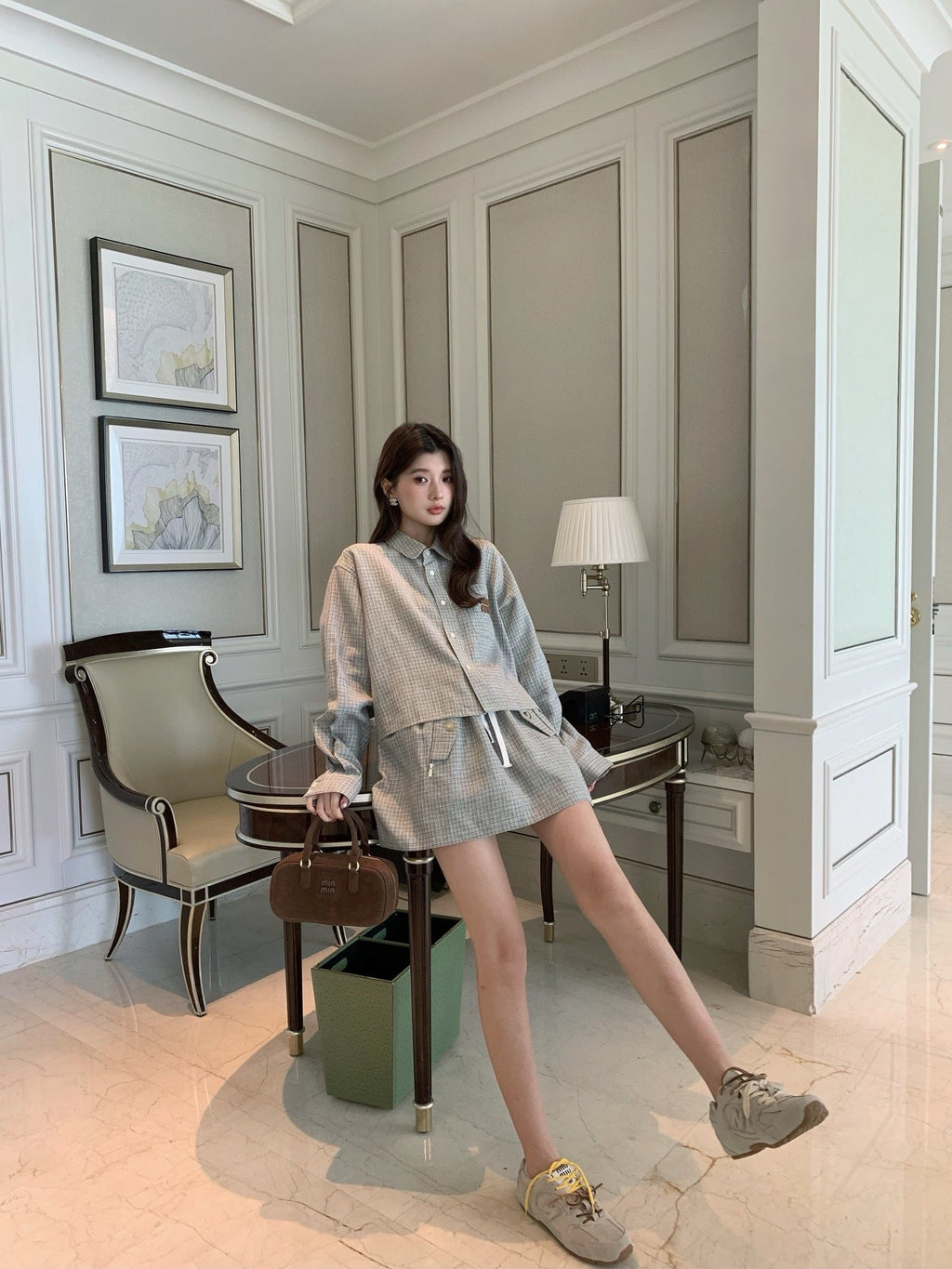 MIUMIU SHIRT & MINI SKIRT SET STYLE 186