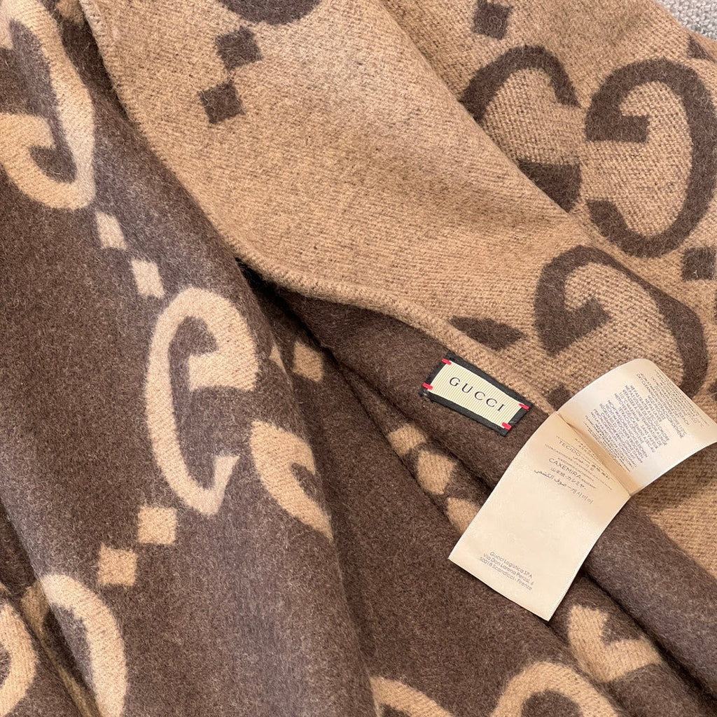 GUCCI PONCHO 200 CM IN CHOCOLATE BROWN MONOGRAM CASHMERE 405021