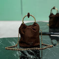 PRADA MINI BUCKET BAG 19 IN CHOCOLATE SOFT SUEDE GOLD HARDWARE