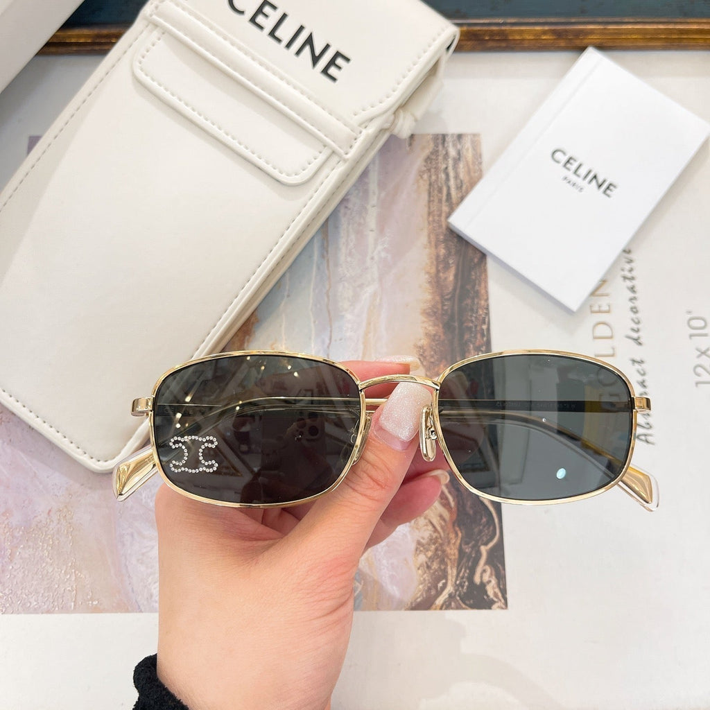 CELINE TRIOMPHE RHINESTONE SUNGLASS CL40285U IN METAL WITH CRYSTALS