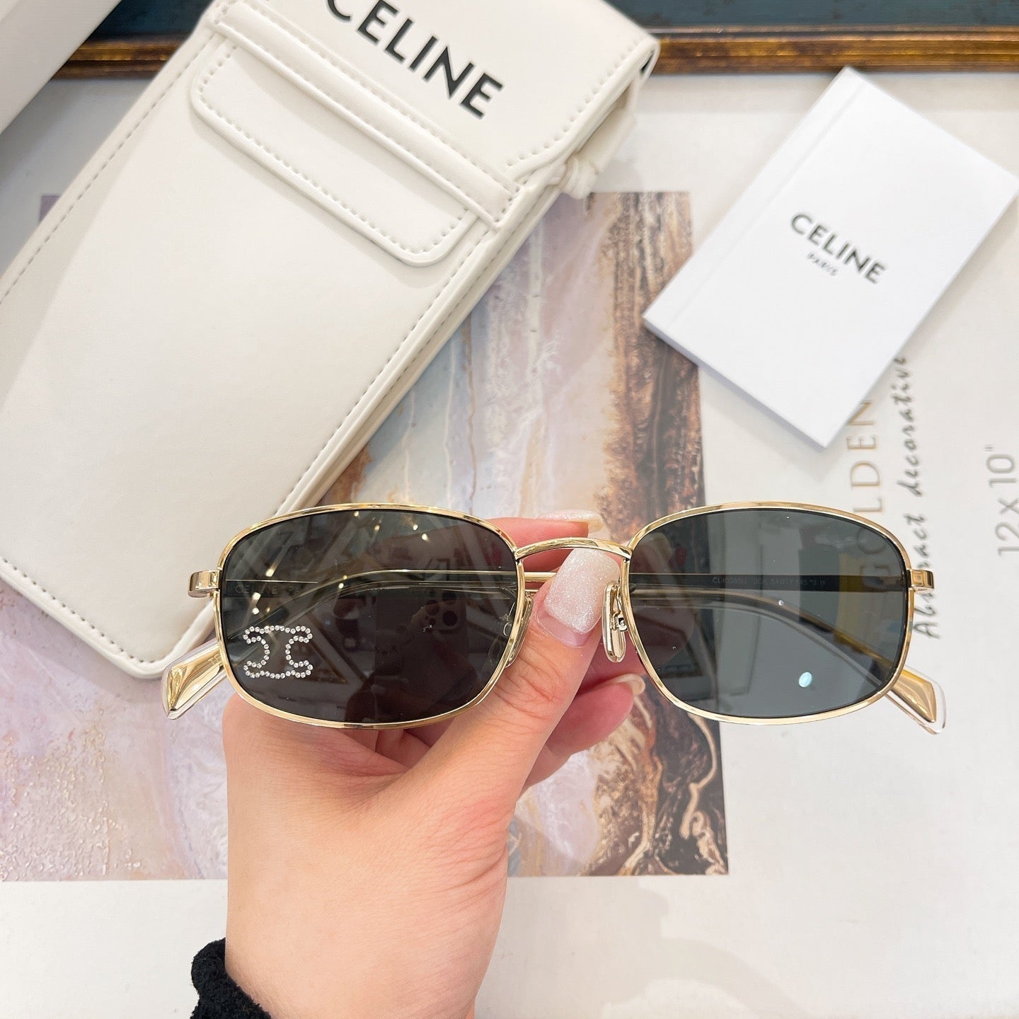 CELINE TRIOMPHE RHINESTONE SUNGLASS CL40285U IN METAL WITH CRYSTALS