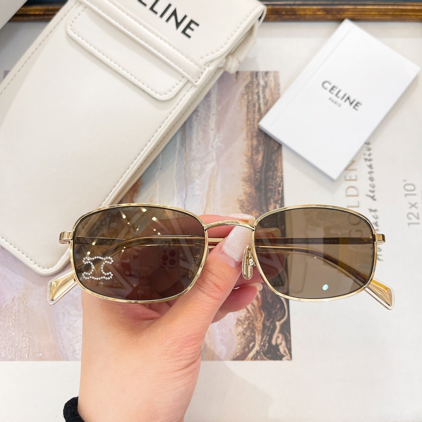CELINE TRIOMPHE RHINESTONE SUNGLASS CL40285U IN METAL WITH CRYSTALS