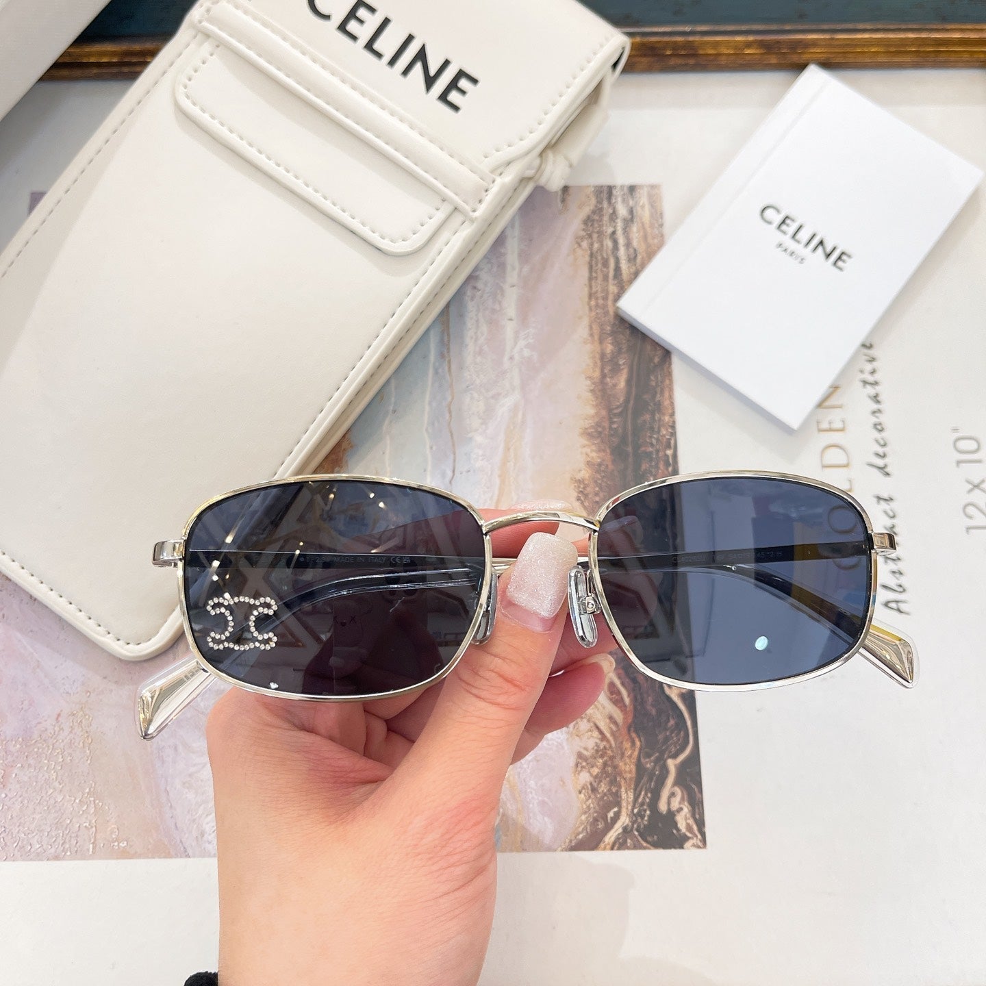 CELINE TRIOMPHE RHINESTONE SUNGLASS CL40285U IN METAL WITH CRYSTALS