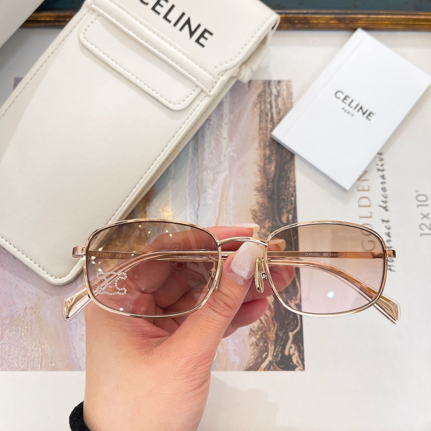 CELINE TRIOMPHE RHINESTONE SUNGLASS CL40285U IN METAL WITH CRYSTALS
