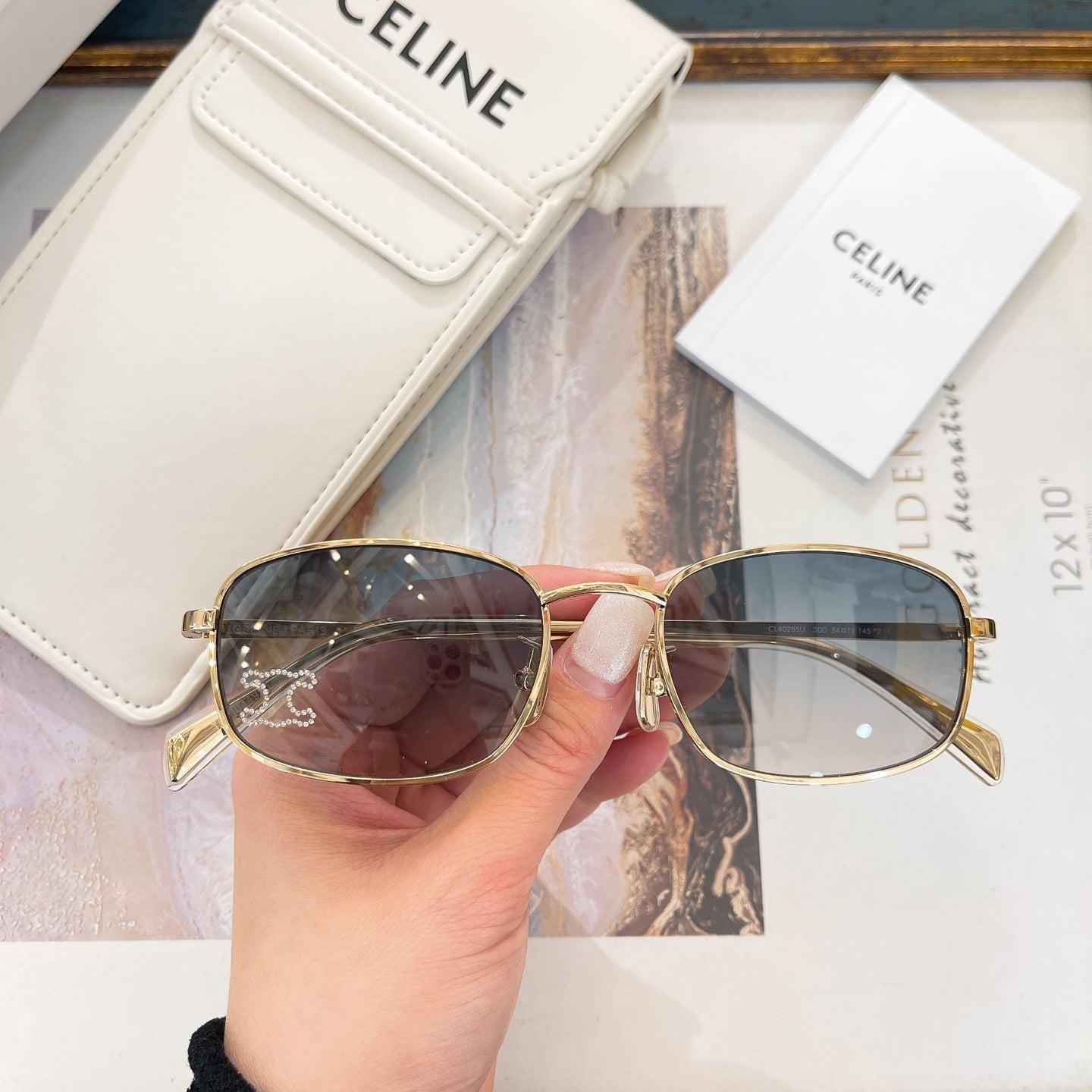 CELINE TRIOMPHE RHINESTONE SUNGLASS CL40285U IN METAL WITH CRYSTALS