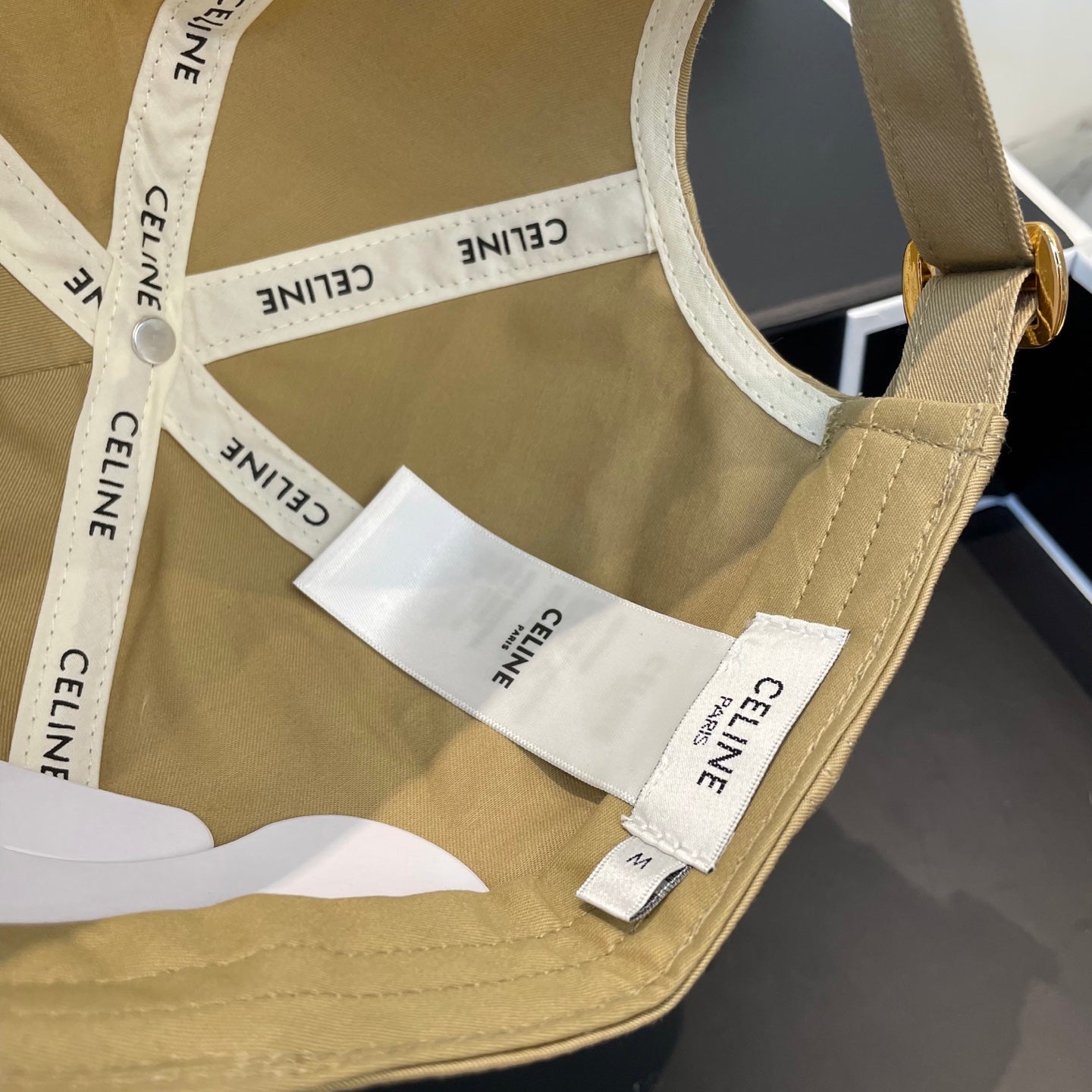 CELINE BASEBALL CAP MODEL 652408 IN OLIVE GREEN AND WHITE FABRIC