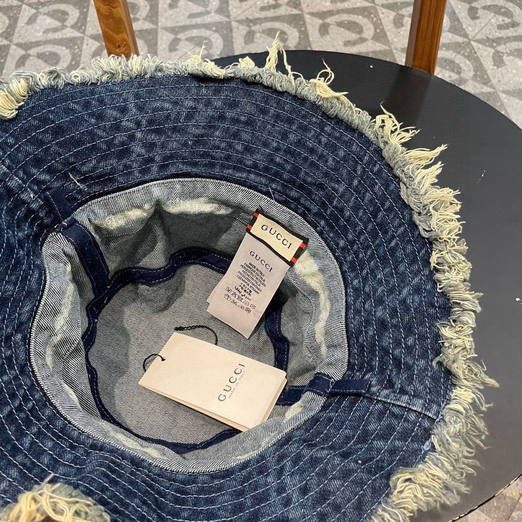 GUCCI BUCKET HAT IN AEGEAN BLUE DENIM 346893