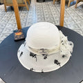 CHANEL STRAW HAT WITH CHIFFON FLOWER WHITE 672758