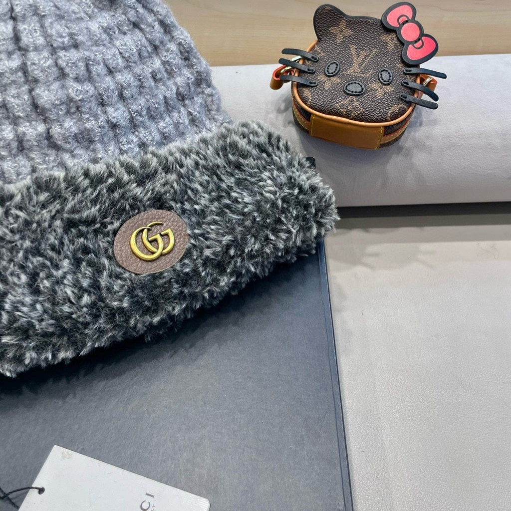 GUCCI BEANIE HAT IN COIN GRAY WOOL AND FLEECE 399545