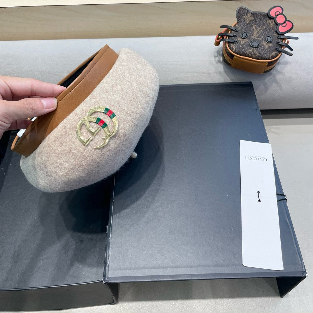 GUCCI BERET HAT IN KHAKI BROWN WOOL 406970