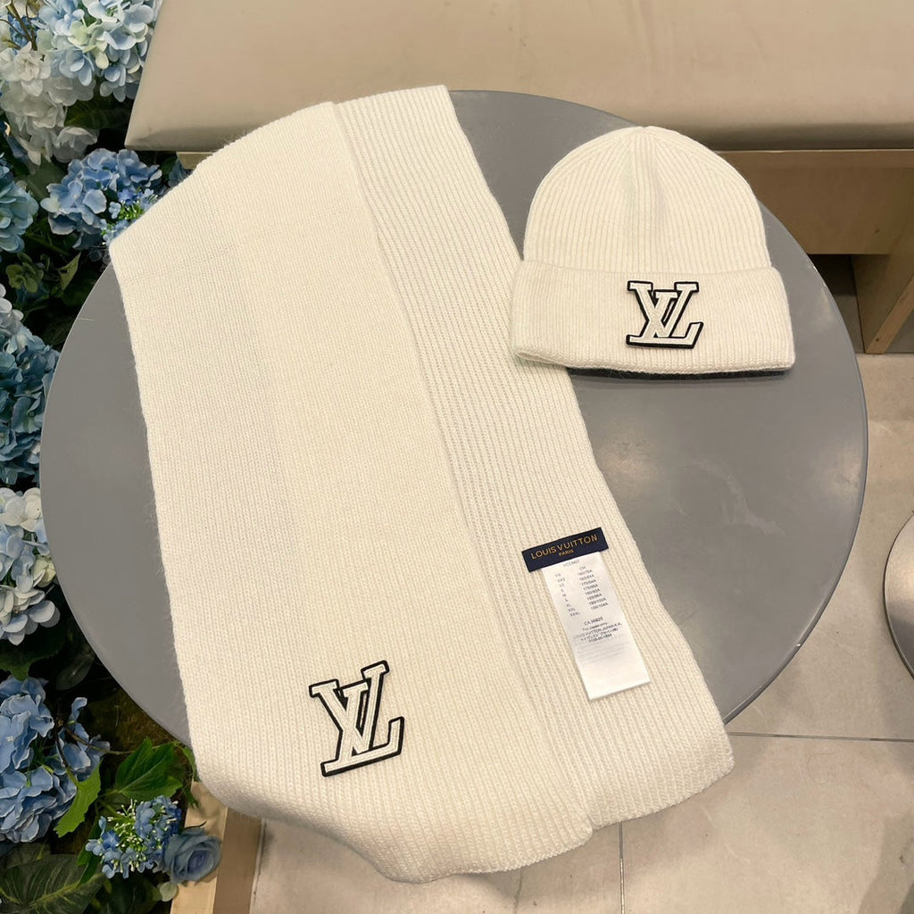 LOUIS VUITTON SET SCARF AND HAT IN BEIGE WOOL 406531