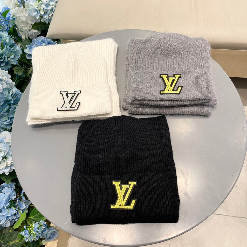 LOUIS VUITTON SET SCARF AND HAT IN BEIGE WOOL 406531