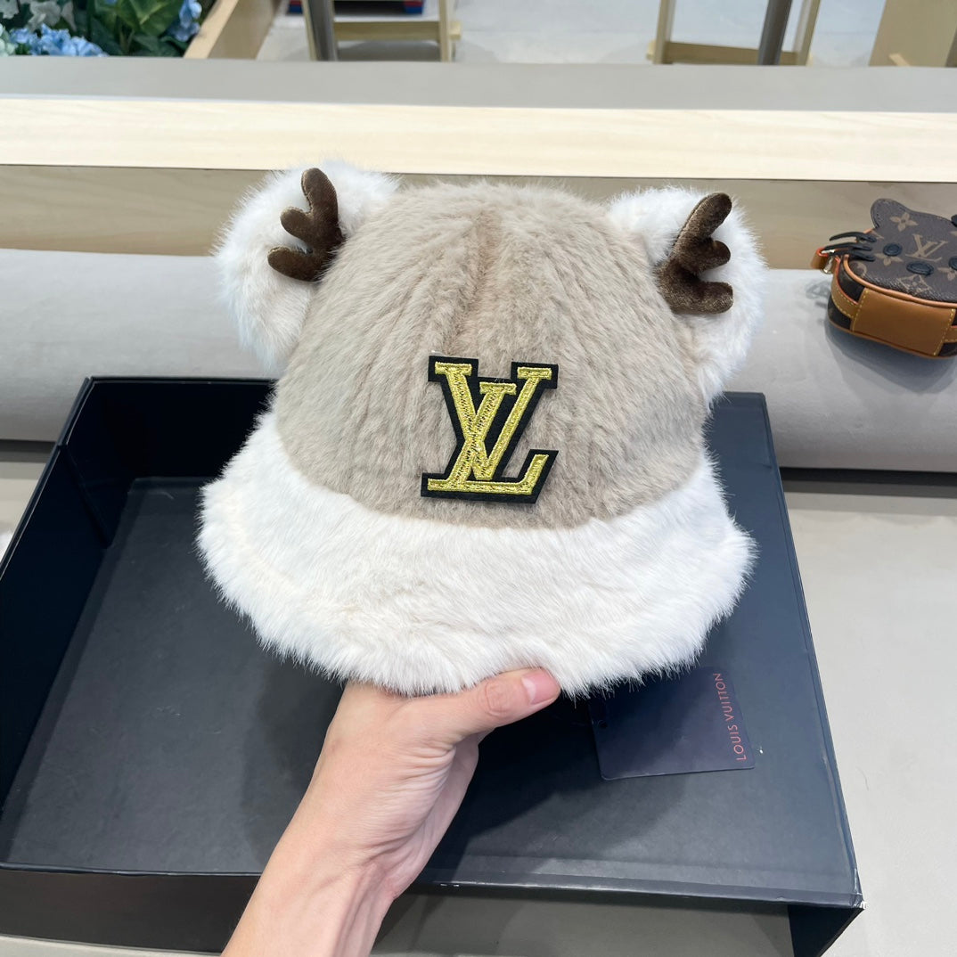 LOUIS VUITTON FISHERMAN HAT IN ECRU BEIGE MIX WHITE WOOL AND RABBIT FUR 409758