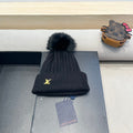 LOUIS VUITTON KNITTED BEANIE HAT IN BLACK WOOL AND FOX FUR 409788