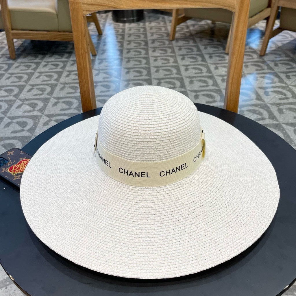 CHANEL WIDE BRIM STRAW HAT WHITE 672707