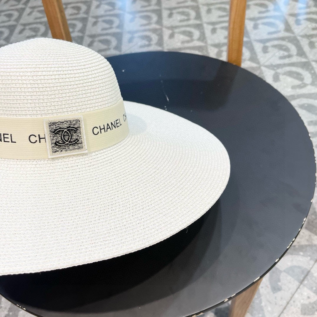 CHANEL WIDE BRIM STRAW HAT WHITE 672707
