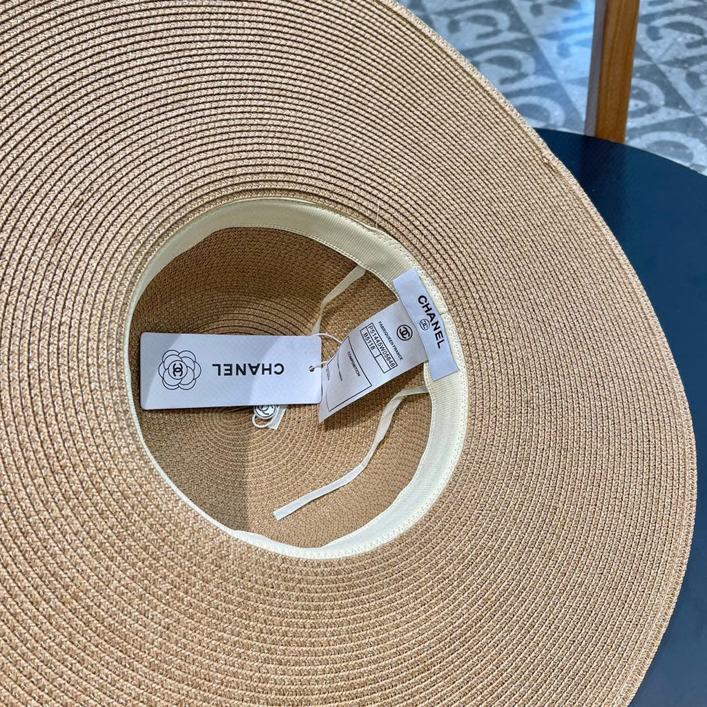 CHANEL WIDE BRIM STRAW HAT WITH BOW BROWN 672705