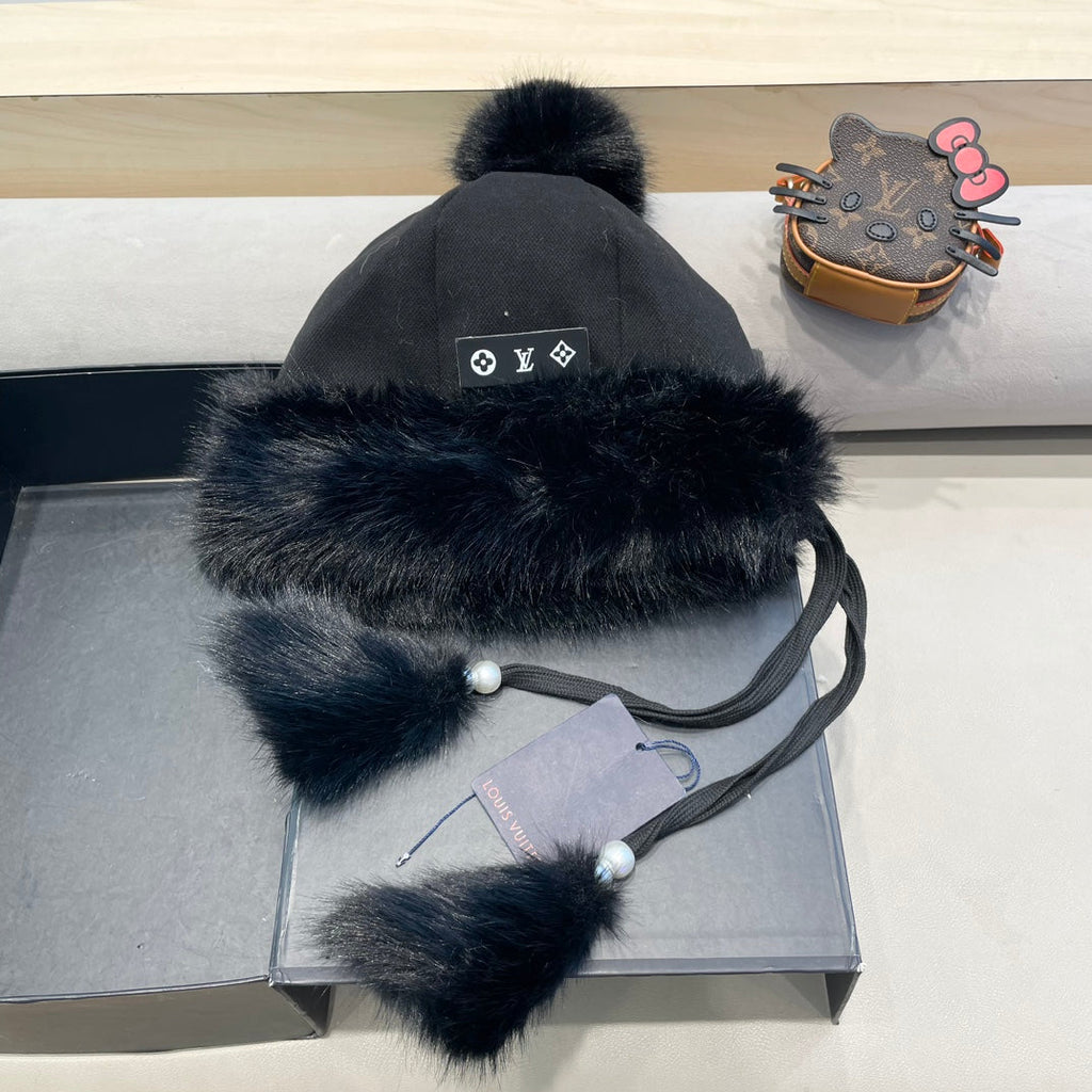 LOUIS VUITTON BEANIE HAT IN BLACK WOOL AND COTTON 419744