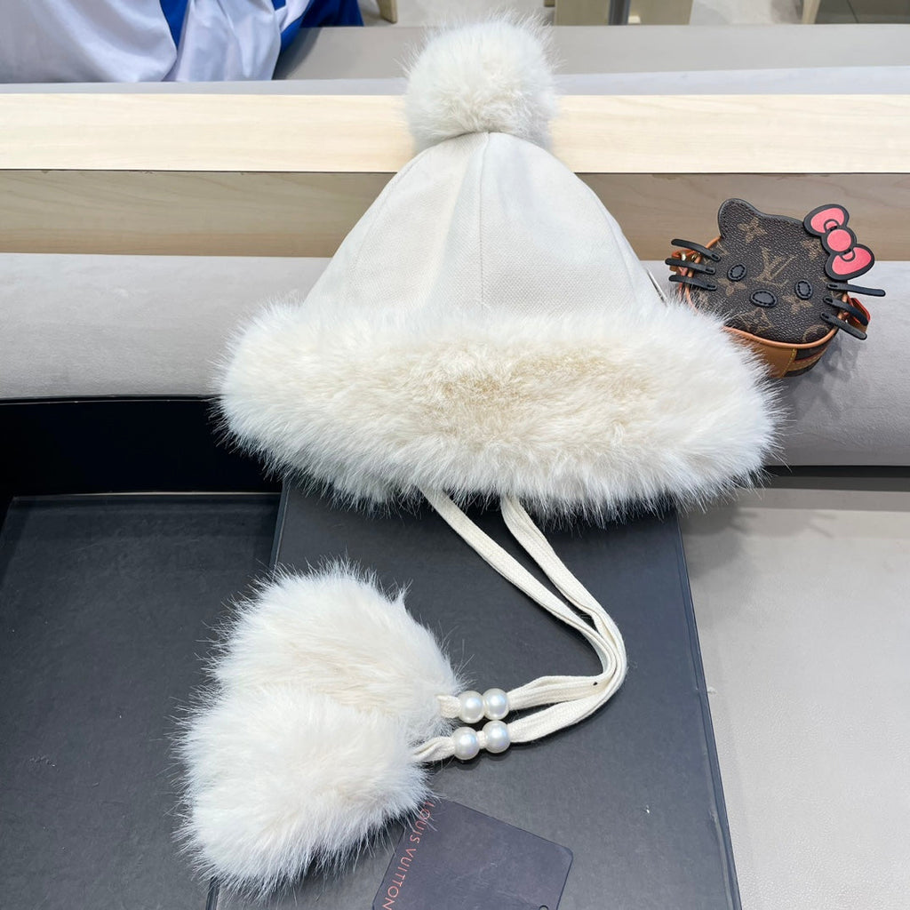 LOUIS VUITTON BEANIE HAT IN WHITE WOOL AND COTTON 419746