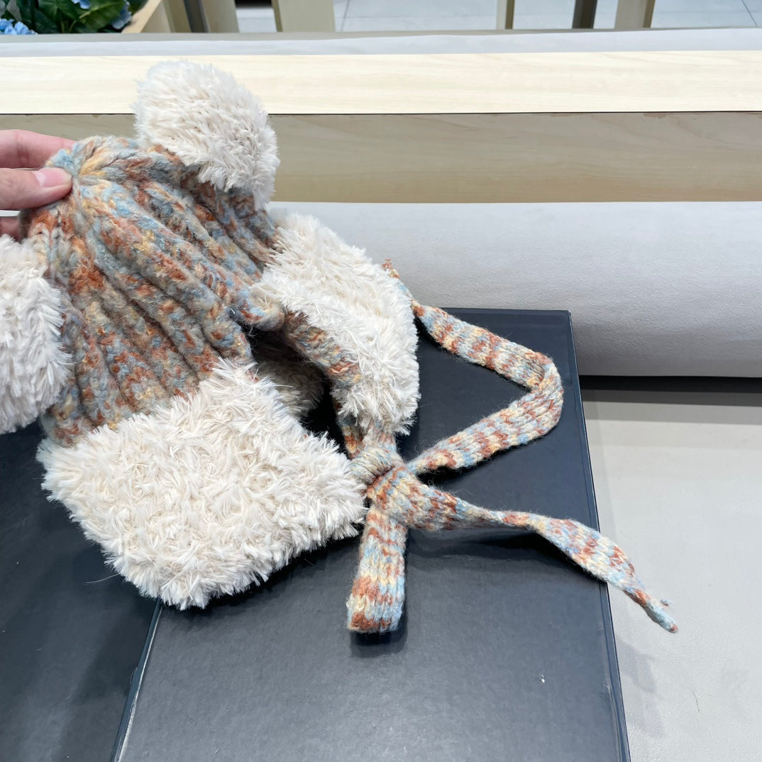 LOUIS VUITTON KNITTED BEANIE HAT IN COLORFUL WOOL WITH CUTE BEAR EARS 422497