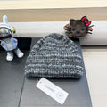 CHANEL STRIPED KNITTED HAT IN DARK GRAY WOOL 424516