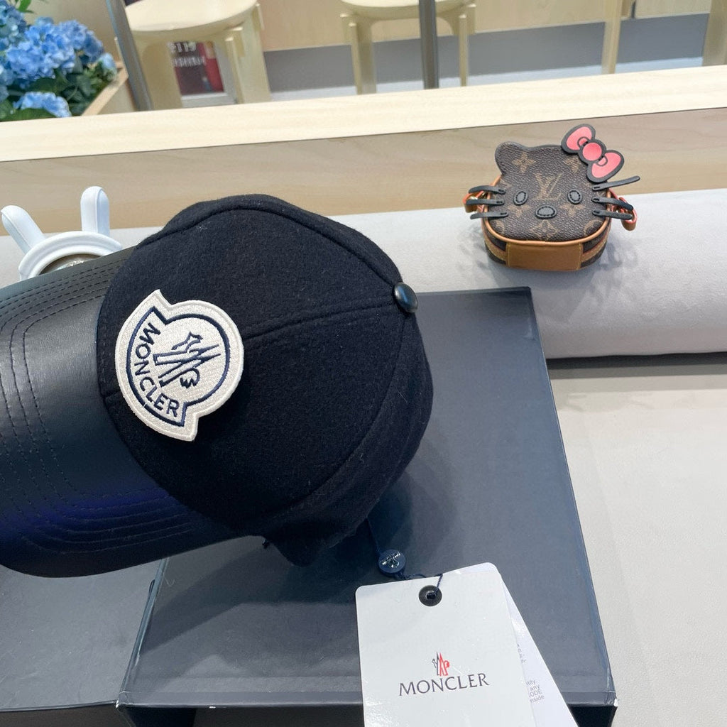 CHANEL WOOL-TWEED AND LEATHER BASEBALL CAP BLACK 428237