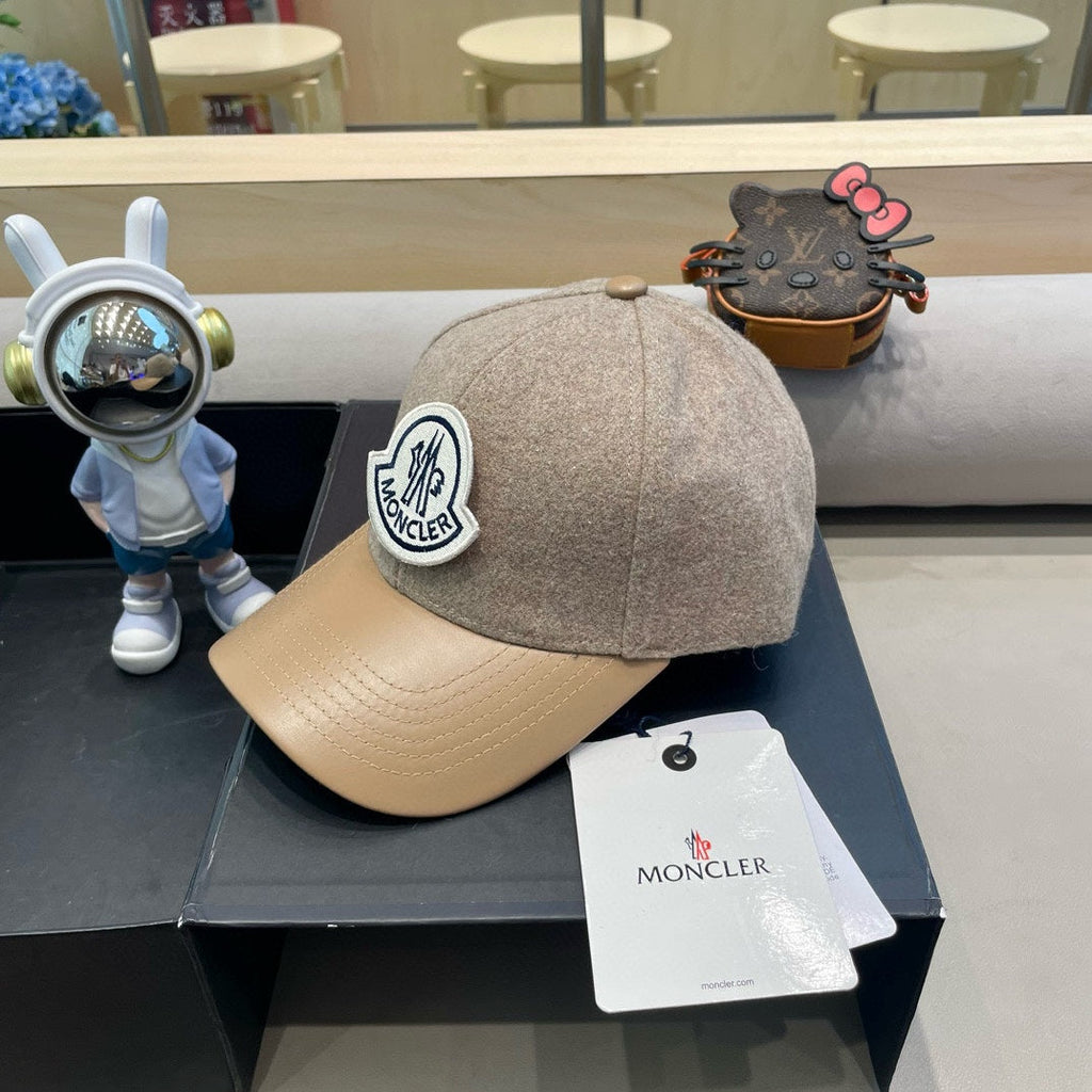 CHANEL WOOL-TWEED AND LEATHER BASEBALL CAP PEANUT BROWN 428238