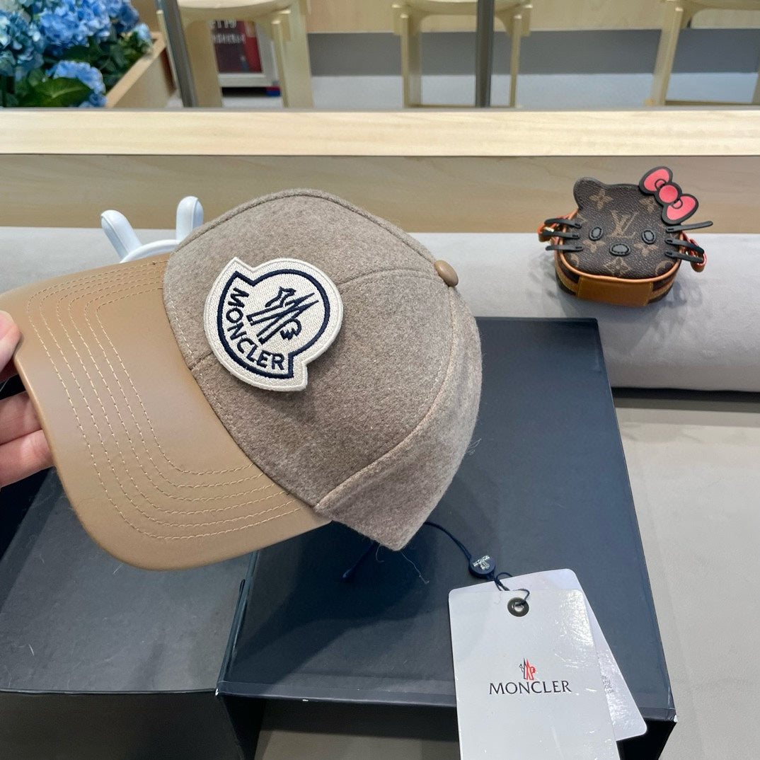 CHANEL WOOL-TWEED AND LEATHER BASEBALL CAP PEANUT BROWN 428238