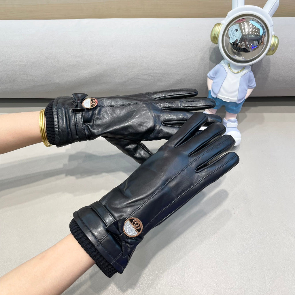 GUCCI GLOVES ATTACHED BOW IN BLACK LAMBSKIN AND WOOL 429202