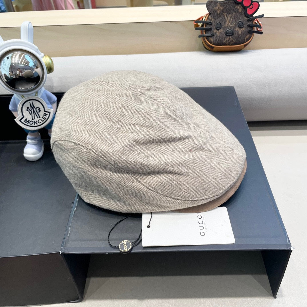 GUCCI BERET RETRO HAT IN KHAKI BROWN CASHMERE 431369