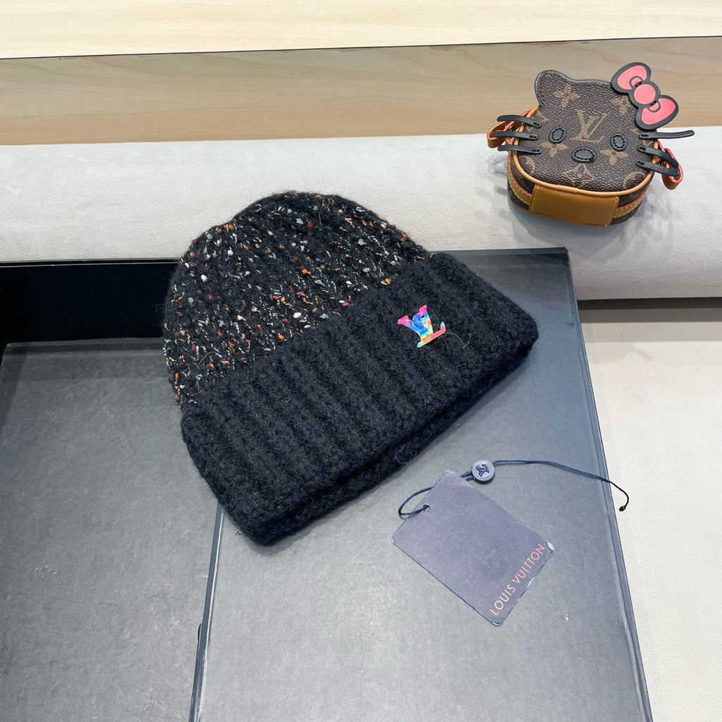 LOUIS VUITTON KNITTED BEANIE HAT IN BLACK WOOL 431619
