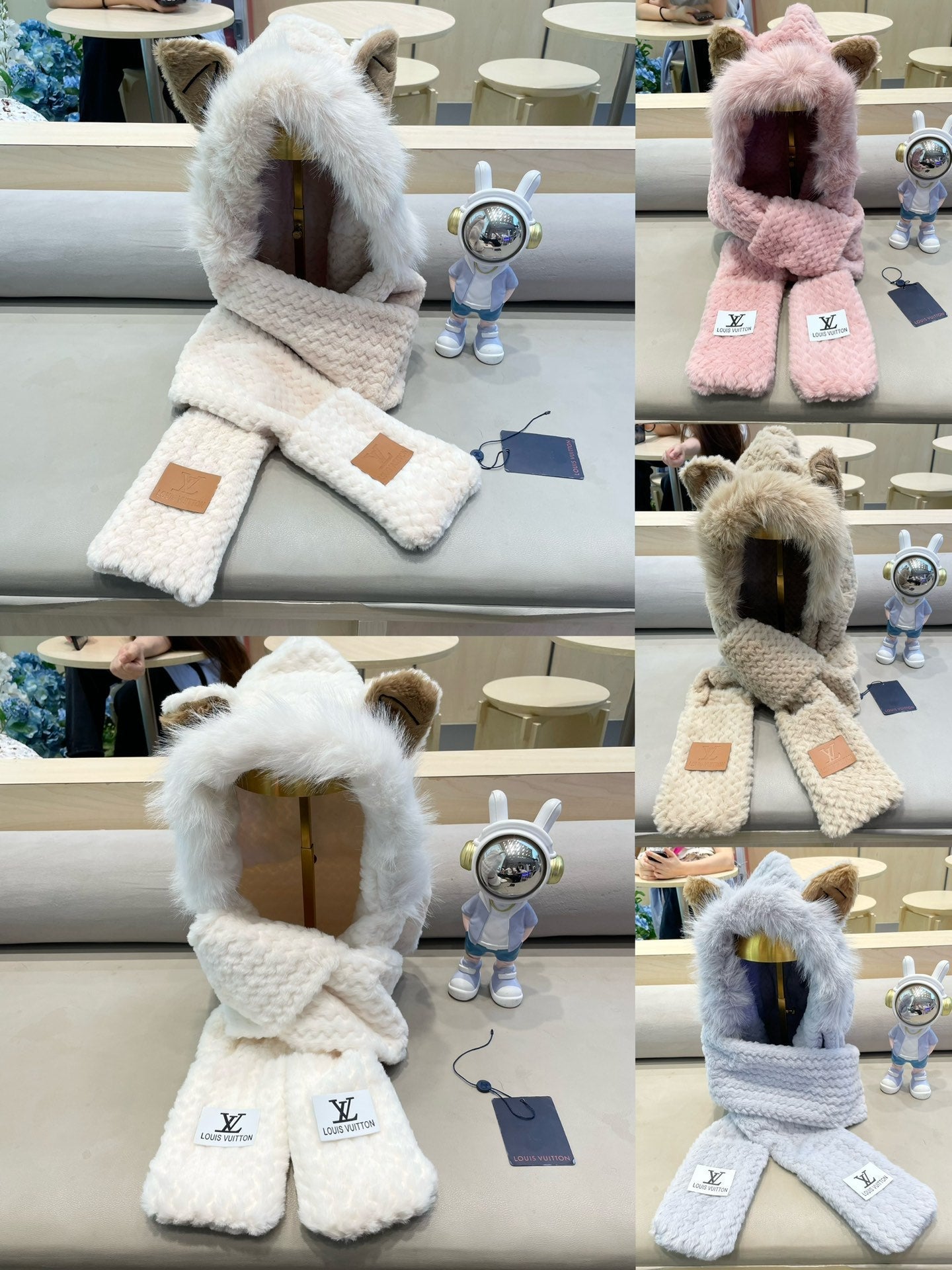 LOUIS VUITTON BEANIE HAT IN ALMOND BEIGE  WOOL AND LAMB FUR 435075