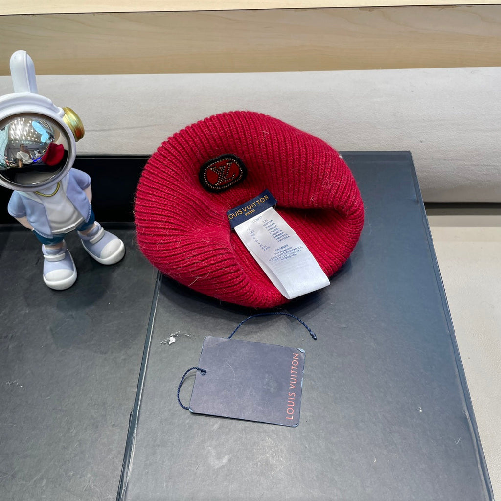 LOUIS VUITTON BEANIE HAT IN RED WOOL AND RABBIT FUR 433476