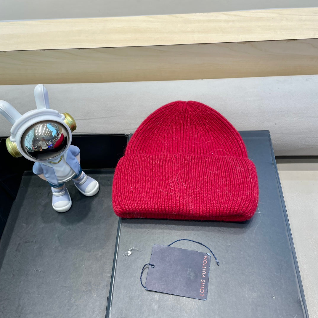 LOUIS VUITTON BEANIE HAT IN RED WOOL AND RABBIT FUR 433476