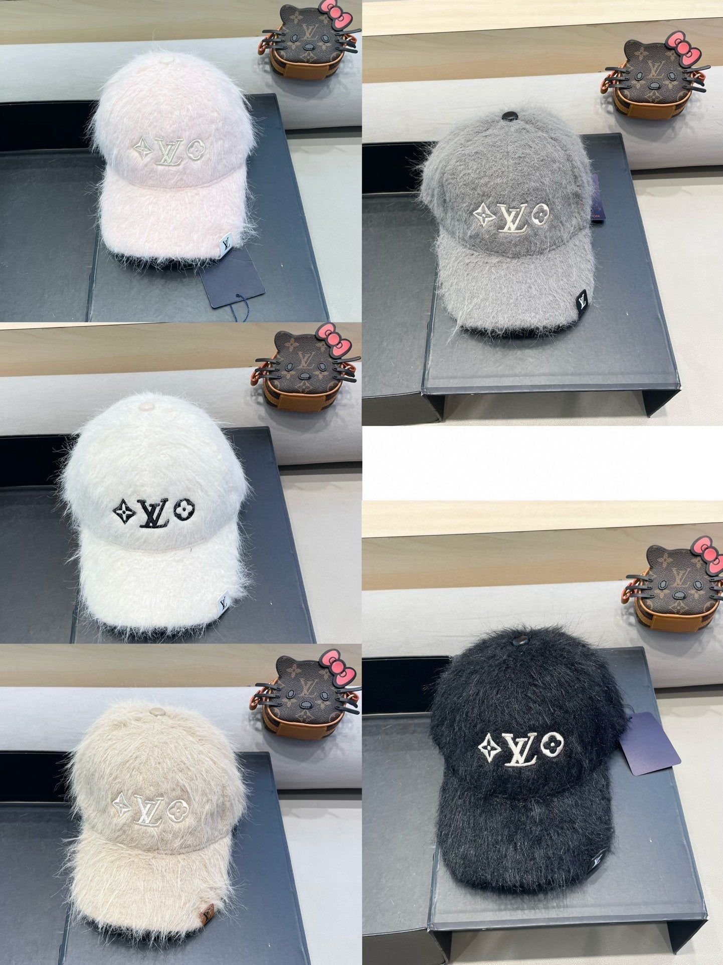 LOUIS VUITTON BASEBALL CAP IN GRAY RABBIT FUR 434937