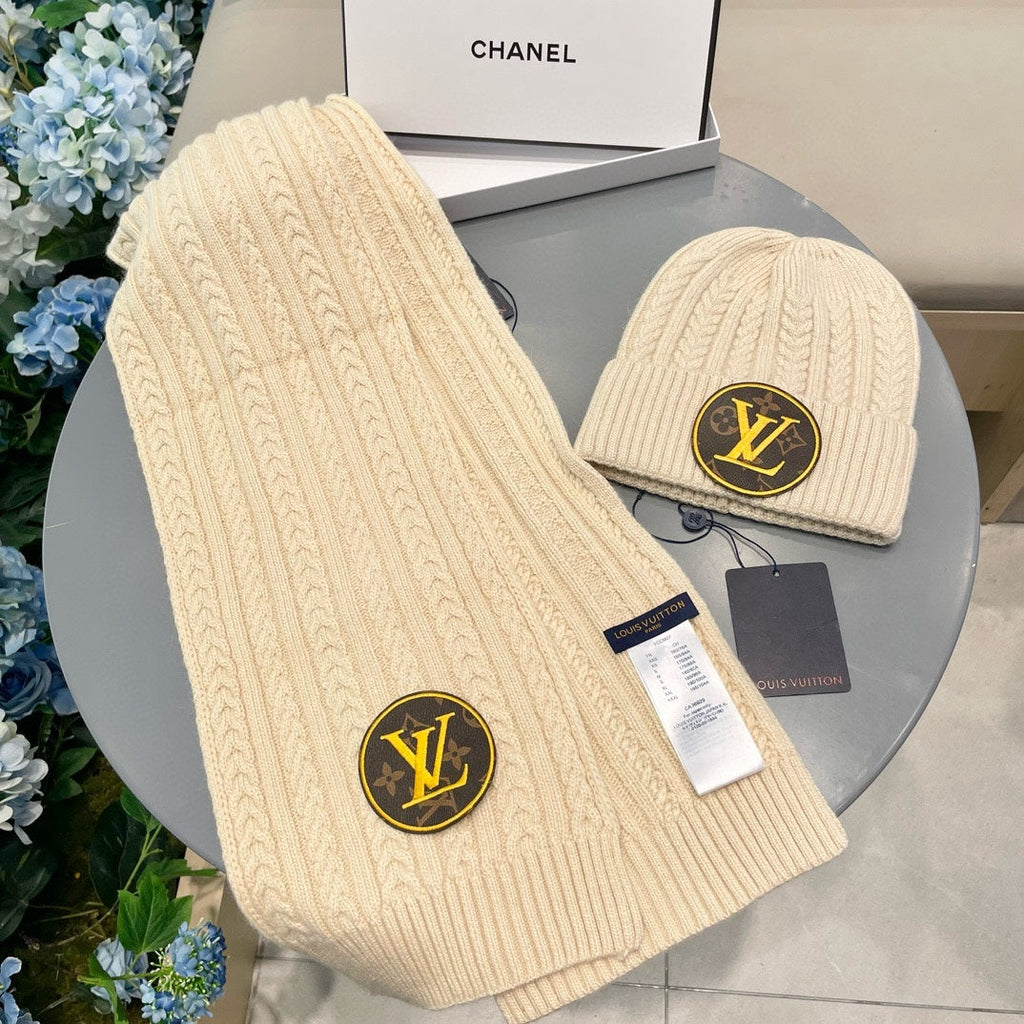 LOUIS VUITTON SET SCARF AND HAT IN CREAM BEIGE WOOL 434609
