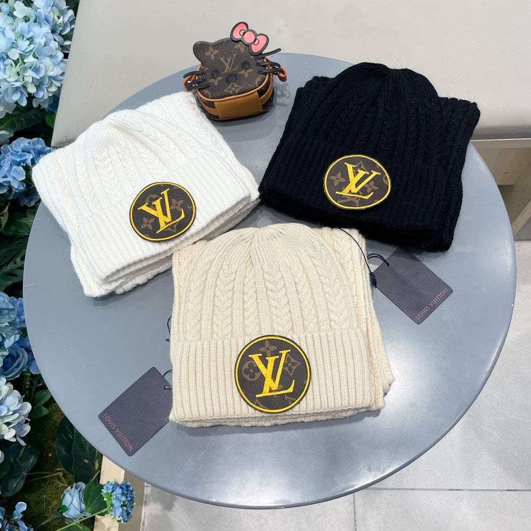 LOUIS VUITTON SET SCARF AND HAT IN BEIGE WOOL 434611