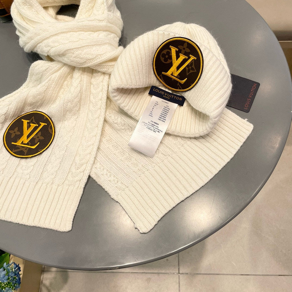 LOUIS VUITTON SET SCARF AND HAT IN BEIGE WOOL 434611