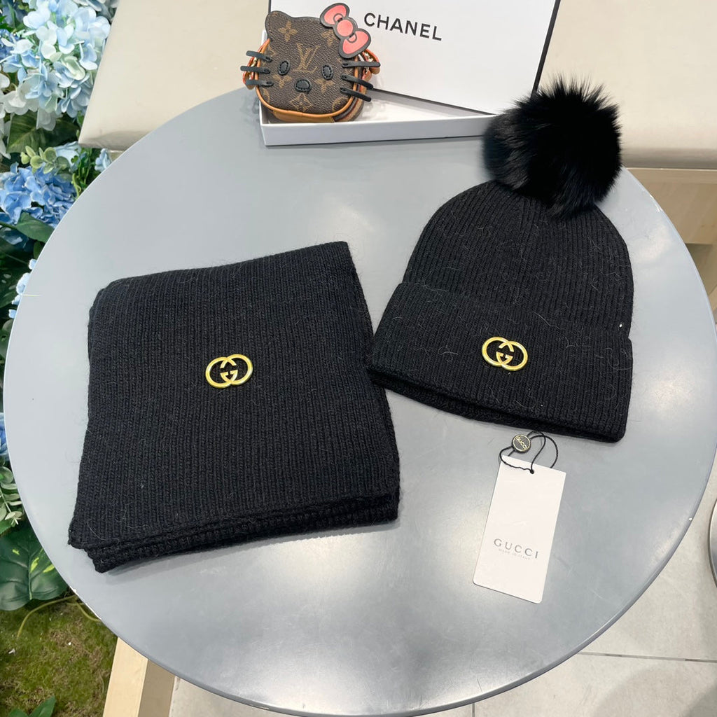 GUCCI SET SCARF AND HAT IN BLACK CASHMERE 436221