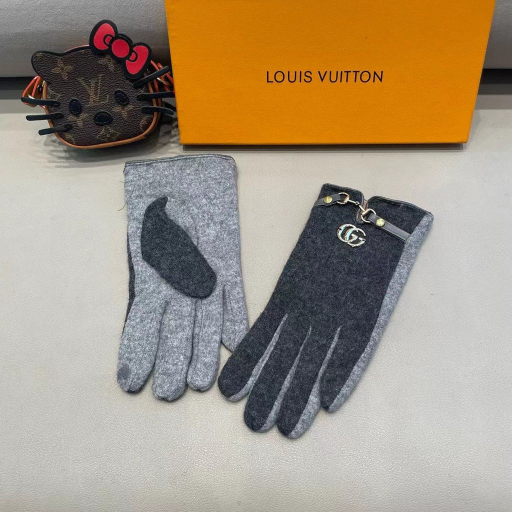 GUCCI GLOVES IN CHARCOAL MIX LIGHT GRAY WOOL 454558