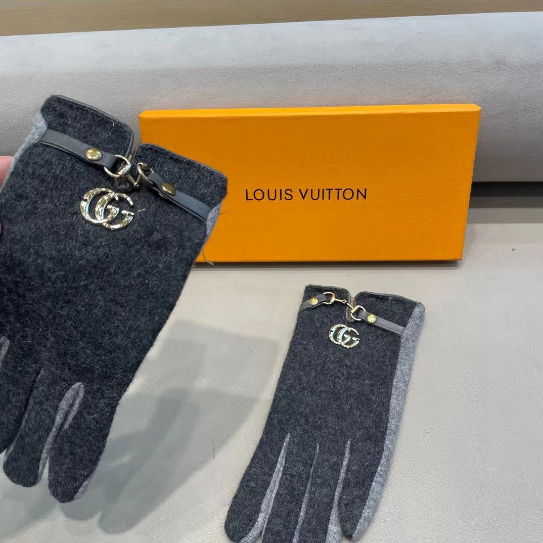 GUCCI GLOVES IN CHARCOAL MIX LIGHT GRAY WOOL 454558