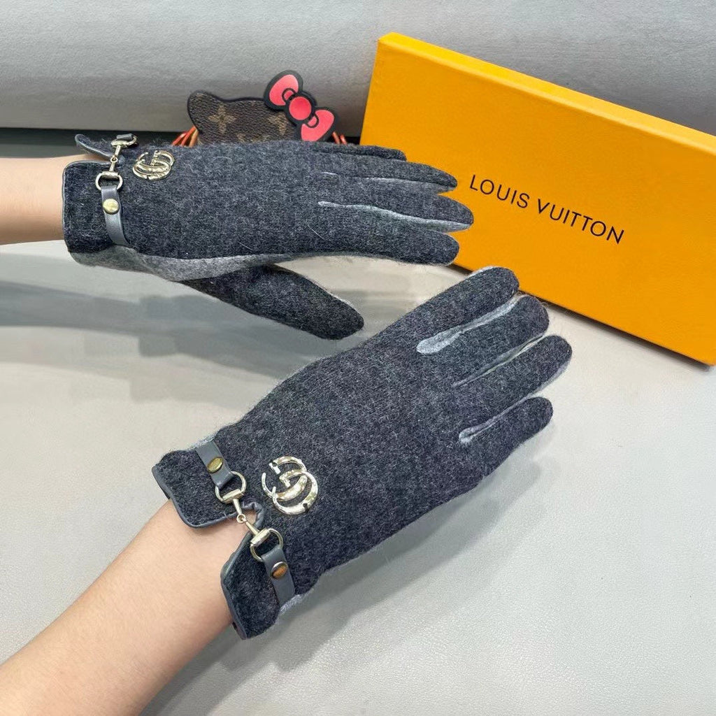 GUCCI GLOVES IN CHARCOAL MIX LIGHT GRAY WOOL 454558