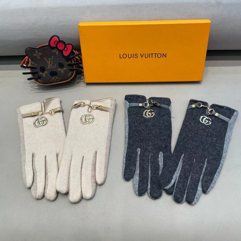 GUCCI GLOVES IN CHARCOAL MIX LIGHT GRAY WOOL 454558