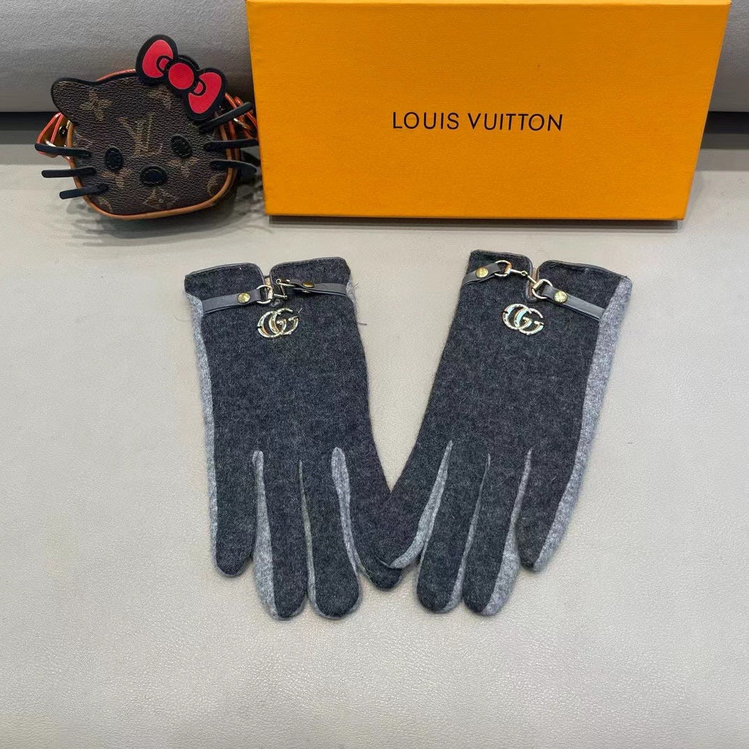 GUCCI GLOVES IN CHARCOAL MIX LIGHT GRAY WOOL 454558