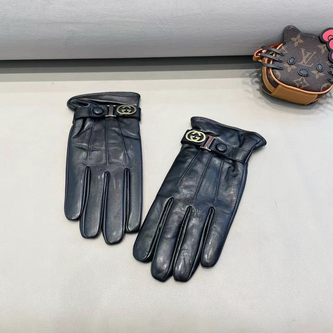 GUCCI TOUCHSCREEN GLOVES IN BLACK LAMBSKIN 454568