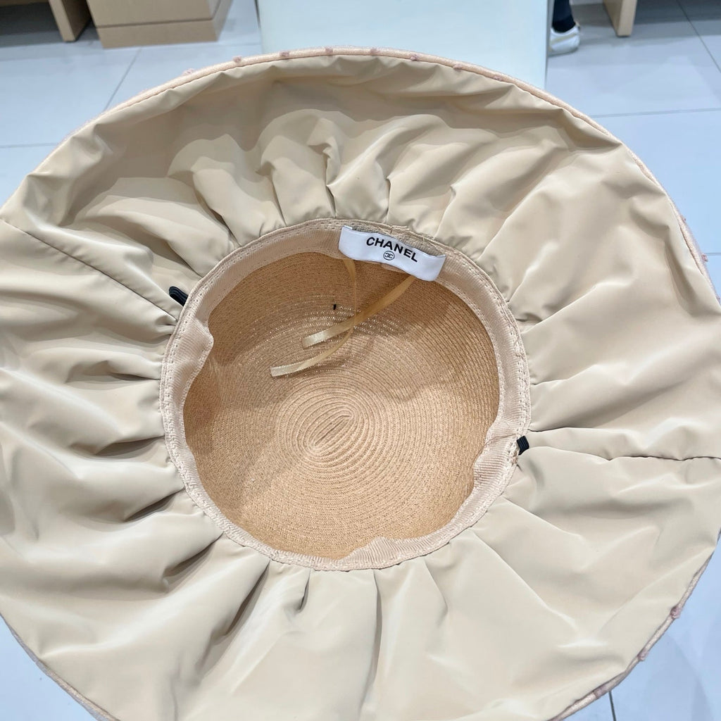 CHANEL WIDE BRIM HAT IN BROWN STRAW 673032